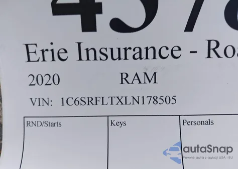 2020 Ram 1500 Rebel 4X4 5'7 Box из США, поврежденный, VIN 1C6SRFLTXLN178505